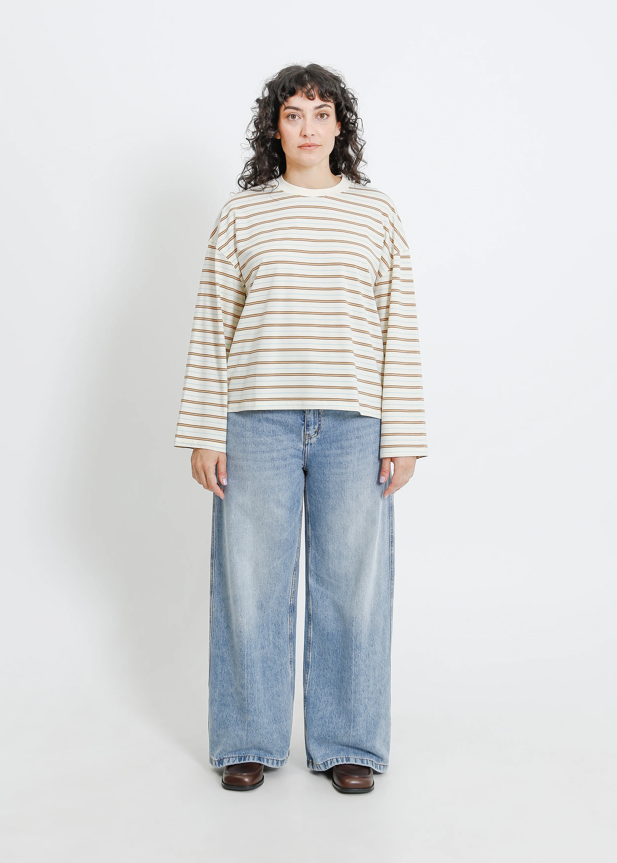 Weaver Long Sleeve Tee / Cream-Brown-Blue - Image 5