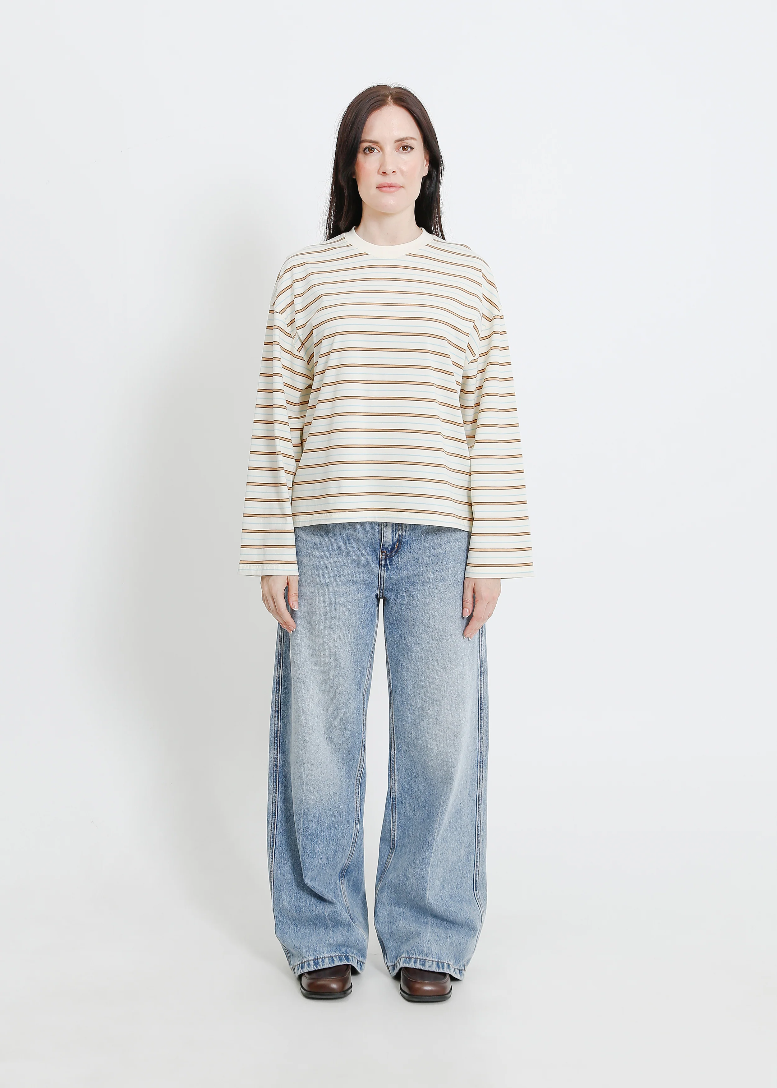 Weaver Long Sleeve Tee / Cream-Brown-Blue - Image 6
