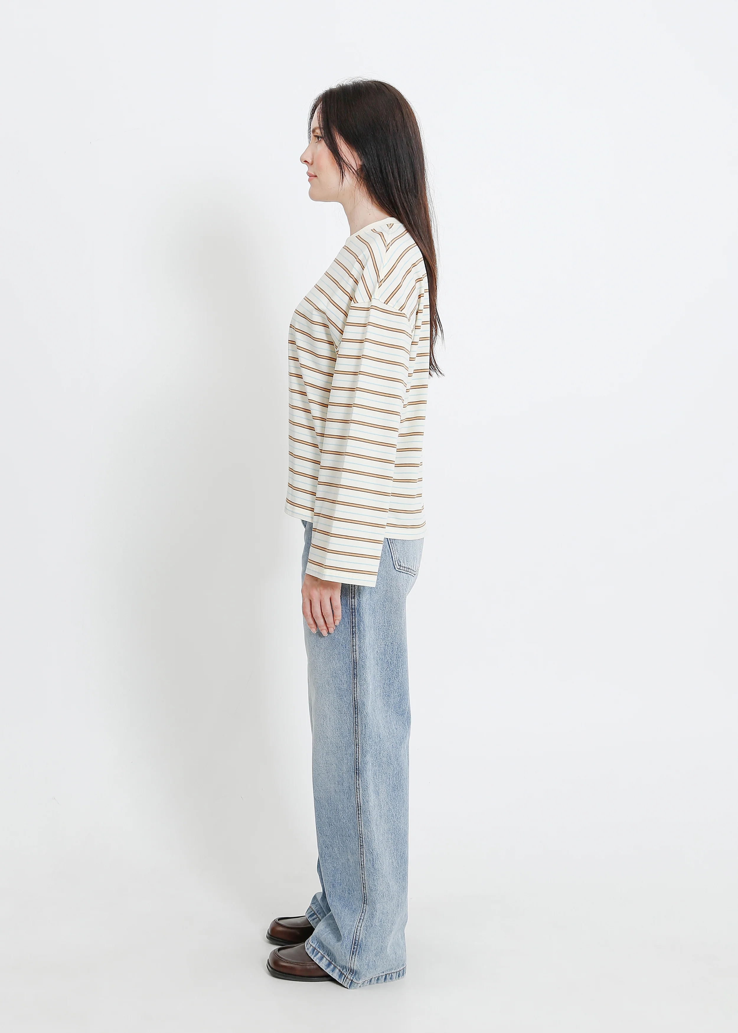 Weaver Long Sleeve Tee / Cream-Brown-Blue - Image 8