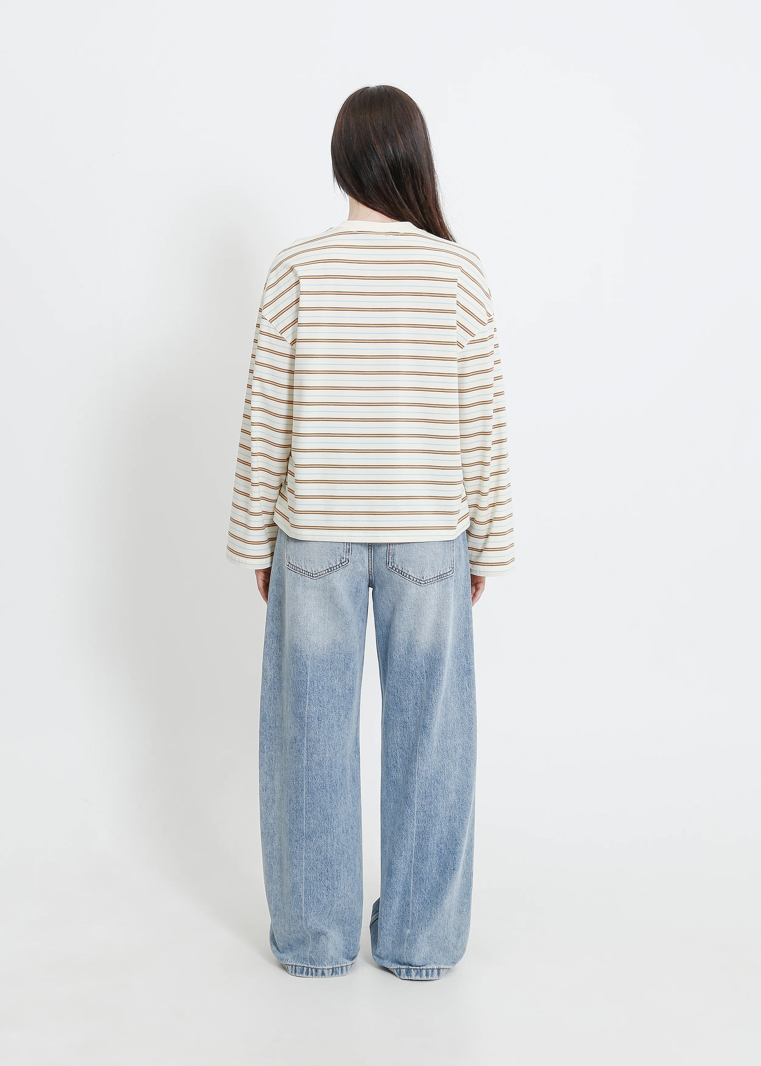 Weaver Long Sleeve Tee / Cream-Brown-Blue - Image 9